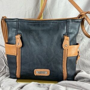 Koltov Adjustable Crossbody Purse Black & Brown Faux Leather Multi-Pocket